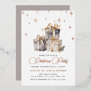 Invitación Con Relieve Metalizado Regalos festivos de Navidad en beige dorado gris
