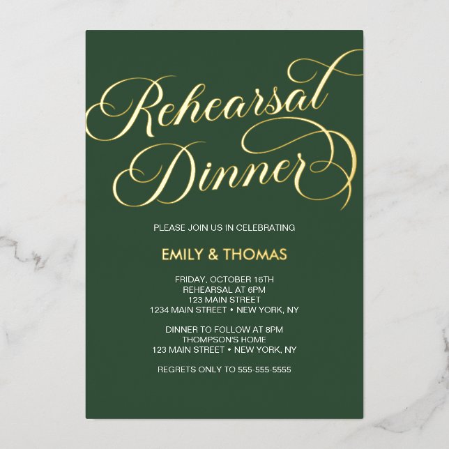 Invitación Con Relieve Metalizado Rehearsal dinner (Anverso)