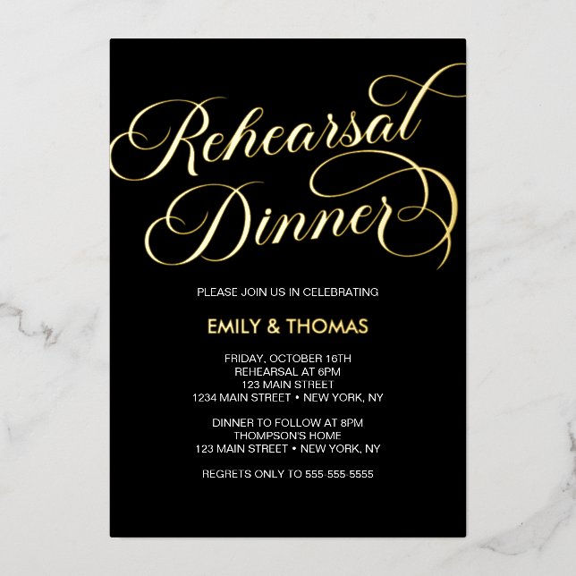 Invitación Con Relieve Metalizado Rehearsal dinner Elegant Foil Invitation (Anverso)