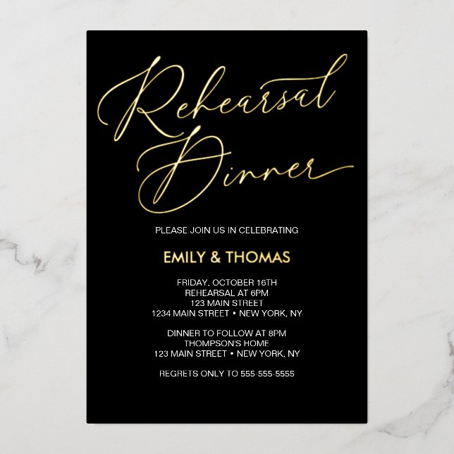 Invitación Con Relieve Metalizado Rehearsal dinner Elegant Invitation (Anverso)