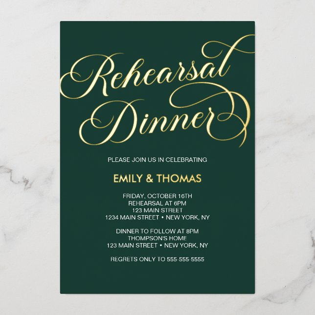 Invitación Con Relieve Metalizado Rehearsal dinner Elegant Invitation Foil Invitatio (Anverso)