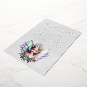 Invitación Con Relieve Metalizado Reina de la nieve de papel de plata, hada del país