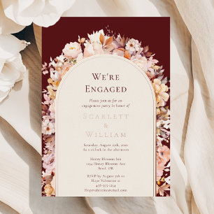 Invitación Con Relieve Metalizado RELIEVE METALIZADO Arco floral borgoñoso otoñal Es