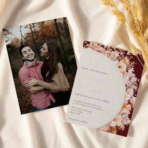 Invitación Con Relieve Metalizado RELIEVE METALIZADO Autumn Floral Burgundy Boda mod