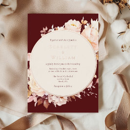 Invitación Con Relieve Metalizado RELIEVE METALIZADO Autumn Floral Burgundy Cream Bo