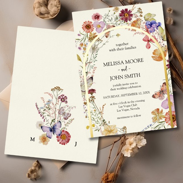 Invitación Con Relieve Metalizado Relieve metalizado Boda de flores silvestres (Subido por el creador)