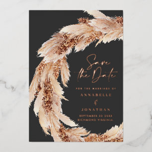 Invitación Con Relieve Metalizado Relieve metalizado boda de pampas natural bohemio 