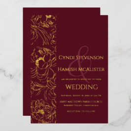 Invitación Con Relieve Metalizado Relieve metalizado Boda floral de Borgoña por la n