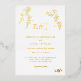 Invitación Con Relieve Metalizado Relieve metalizado Boda floral romántico dorado