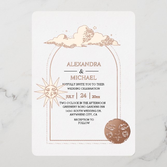 Invitación Con Relieve Metalizado Relieve metalizado Boda I de Estrellas Celestes My (Anverso)