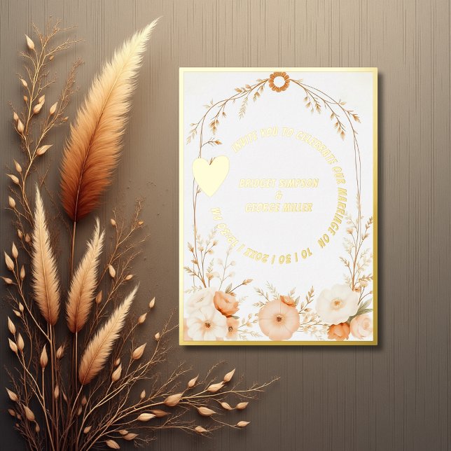 Invitación Con Relieve Metalizado Relieve metalizado Boda rústico-botánico de lujo I (Subido por el creador)
