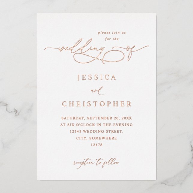 Invitación Con Relieve Metalizado Relieve metalizado Caligrafía moderna 3 Boda (Anverso)