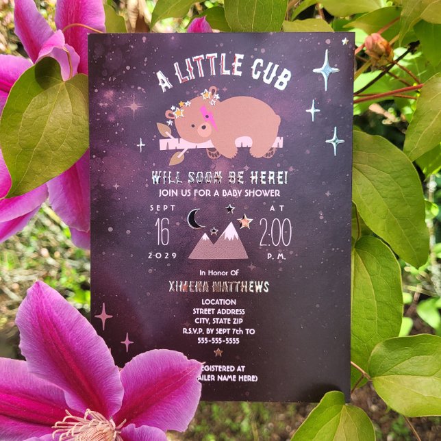 Invitación Con Relieve Metalizado Relieve metalizado Cosmic Cub Stars Baby Shower (Subido por el creador)