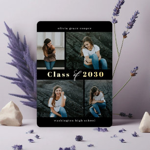 Invitación Con Relieve Metalizado Relieve metalizado de Collage refinado Graduación 