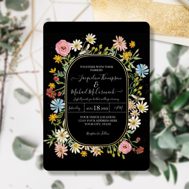 Invitación Con Relieve Metalizado Relieve metalizado de matrimonio elegante con flor (Subido por el creador)