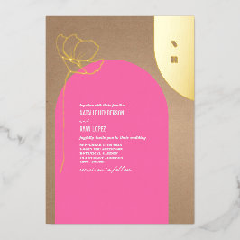 Invitación Con Relieve Metalizado Relieve metalizado de Monograma Floral de Arco Ros