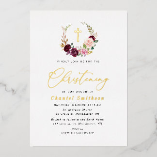 Invitación Con Relieve Metalizado Relieve metalizado de oro burgundy y bautizo de br