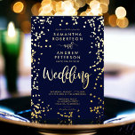 Invitación Con Relieve Metalizado Relieve metalizado de oro de escritura moderna con<br><div class="desc">Prepárense para una celebración inolvidable con nuestra invitación a la boda azul de la Marina Purpurina del Relieve metalizado dorado Real Amarillo Moderno. Este diseño contemporáneo reúne confeti de Relieve metalizado oro real amarillo y acentos azul marino ricos para ofrecer un aspecto realmente cautivador. El elegante pincel caligráfico de guiones...</div>