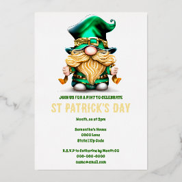 Invitación Con Relieve Metalizado Relieve metalizado de oro Leprechaun folklore Eire