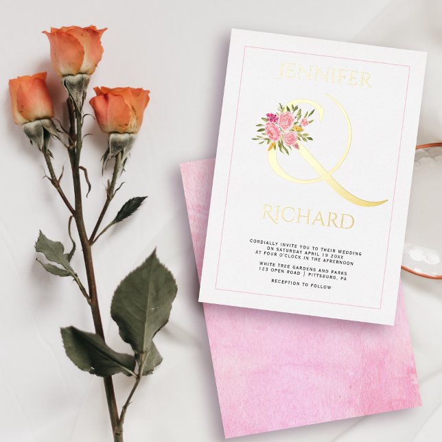 Invitación Con Relieve Metalizado Relieve metalizado de oro real ampersand y rosas r (Subido por el creador)
