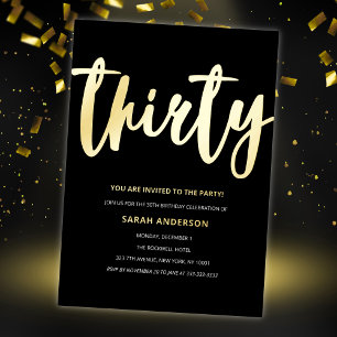 Invitación Con Relieve Metalizado Relieve metalizado dorado 30 Fiesta de cumpleaños