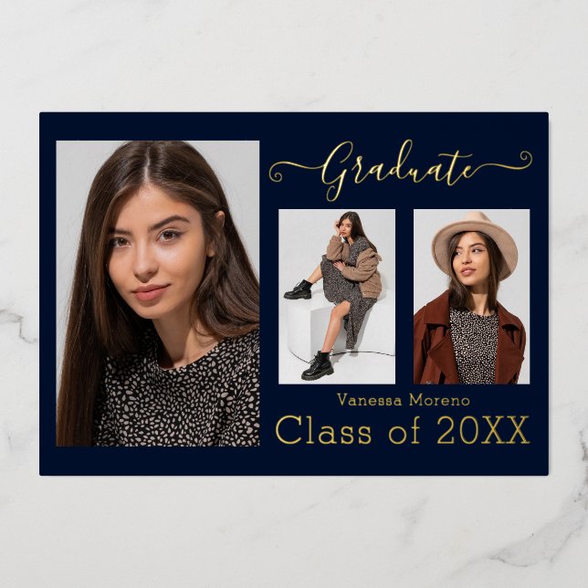 Invitación Con Relieve Metalizado Relieve metalizado dorado 3 Foto moderna Caligrafí (Anverso)