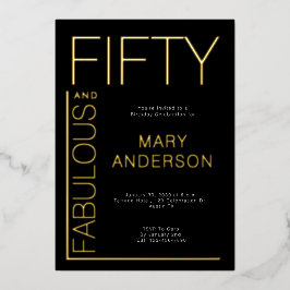 Invitación Con Relieve Metalizado Relieve metalizado dorado 50 y fabulosa fiesta de
