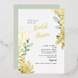 Invitación Con Relieve Metalizado Relieve metalizado dorado acuarela Foliage Mint Br