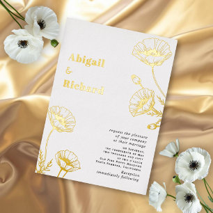 Invitación Con Relieve Metalizado Relieve metalizado dorado amapolas flores silvestr