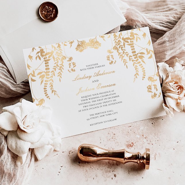 Invitación Con Relieve Metalizado Relieve metalizado dorado Boda Sencillo Y Elegante (Subido por el creador)
