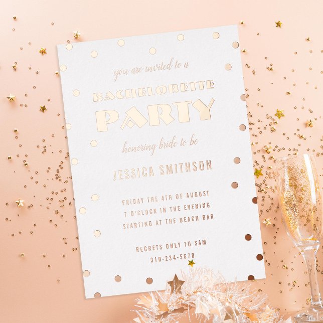Invitación Con Relieve Metalizado Relieve metalizado dorado Confetti Bachelorette (Subido por el creador)