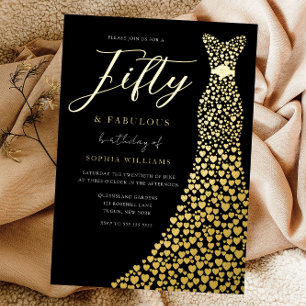 Invitación Con Relieve Metalizado Relieve metalizado dorado Corazón vestido 50 cumpl