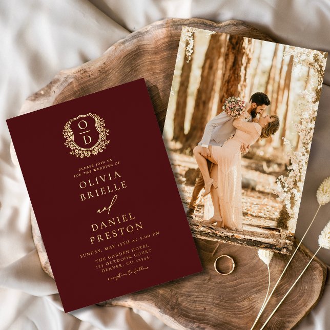 Invitación Con Relieve Metalizado Relieve metalizado dorado de Borgoña Foto Boda Mon (Subido por el creador)