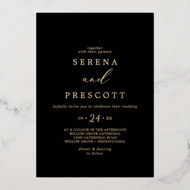 Invitación Con Relieve Metalizado Relieve metalizado dorado Delicado | Boda Casual N (Anverso)