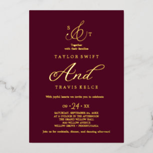 Invitación Con Relieve Metalizado Relieve metalizado dorado Delicado Boda de Monogra