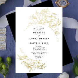 Invitación Con Relieve Metalizado Relieve metalizado dorado Elegante Boda botánico d