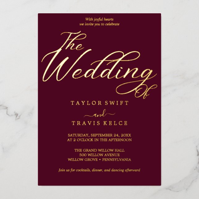 Invitación Con Relieve Metalizado Relieve metalizado dorado elegante | Boda de marco (Anverso)