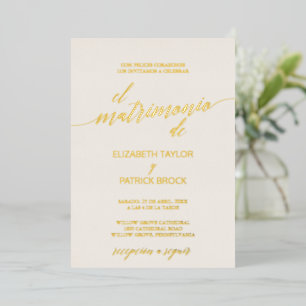 Invitación Con Relieve Metalizado Relieve metalizado dorado elegante   Boda marfileñ
