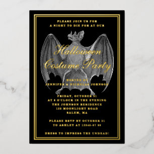 Invitación Con Relieve Metalizado Relieve metalizado dorado Fiesta de vintage Bat Co