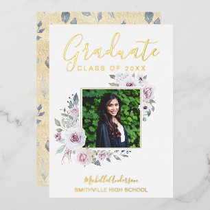 Invitación Con Relieve Metalizado Relieve metalizado dorado Floral Lavender Graduaci