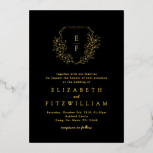Invitación Con Relieve Metalizado Relieve metalizado dorado Flores de cerezo Monogra
