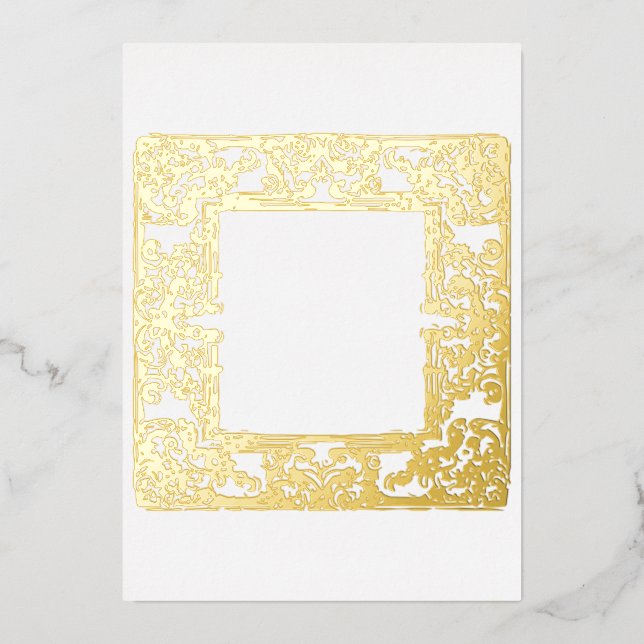 Invitación Con Relieve Metalizado Relieve metalizado dorado glamuroso Marco barroco  (Anverso)