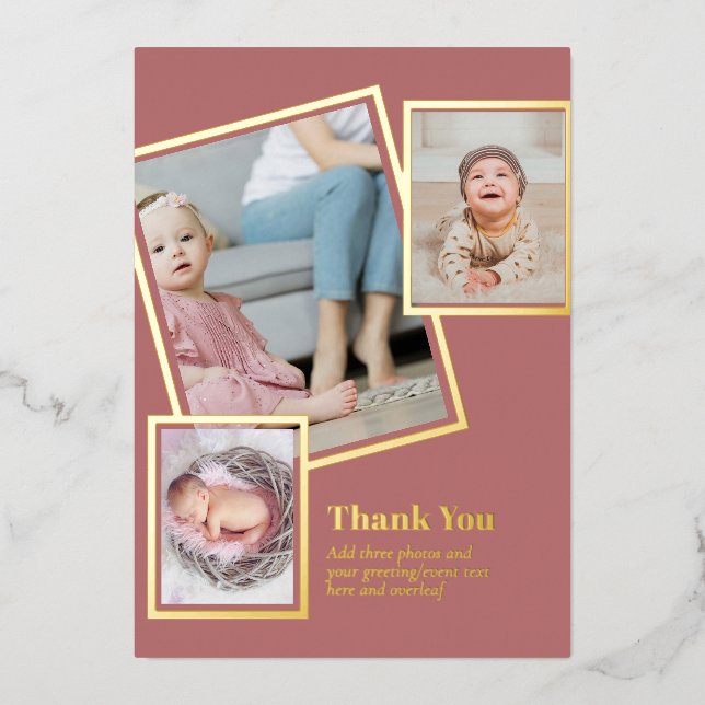 Invitación Con Relieve Metalizado Relieve metalizado dorado GRACIAS Collage de fotos (Anverso)