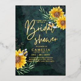 Invitación Con Relieve Metalizado RELIEVE METALIZADO DORADO Green Sunflowers BRIDAL 