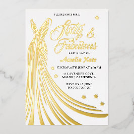 Invitación Con Relieve Metalizado Relieve metalizado dorado Luxury Gown 60th Birthda