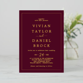 Invitación Con Relieve Metalizado Relieve metalizado dorado minimalista | Burgundy B