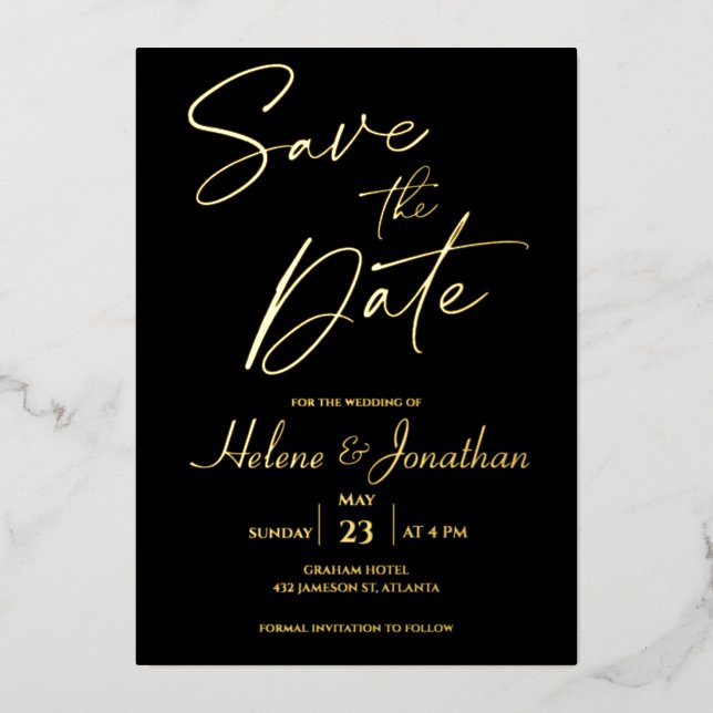 Invitación Con Relieve Metalizado Relieve metalizado dorado Monograma Negro Guardar  (Anverso)