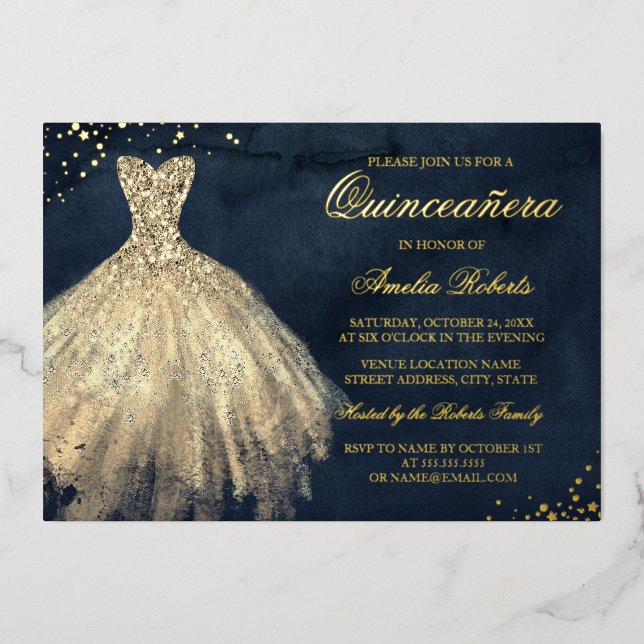 Invitación Con Relieve Metalizado RELIEVE METALIZADO DORADO Navy Dorado Sparkle Vest (Anverso)