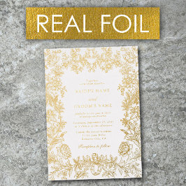 Invitación Con Relieve Metalizado Relieve metalizado dorado Real Boda Botánico Elega