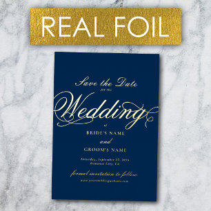 Invitación Con Relieve Metalizado Relieve metalizado dorado real Boda Marina Azul sa